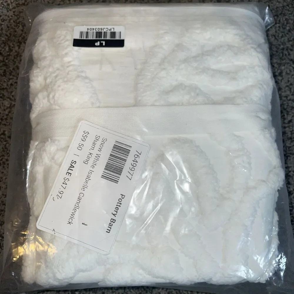 Pottery Barn Isabelle Candlewick Cotton King Sham Snow White New With Tags